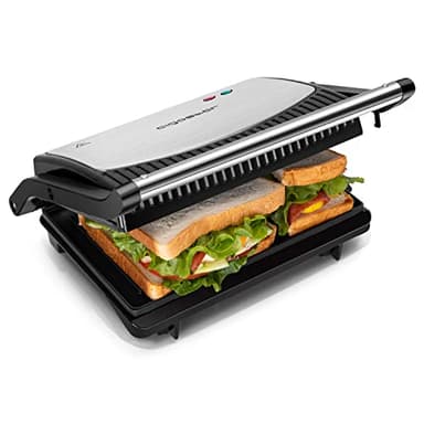 Aigostar Sandwich Toaster Panini Press, Deep Fill Toastie Maker, Electric Health Grill with Non-Stick Plates, 180° Flat Open, Stainless Steel, Easy to Clean, 800W - York