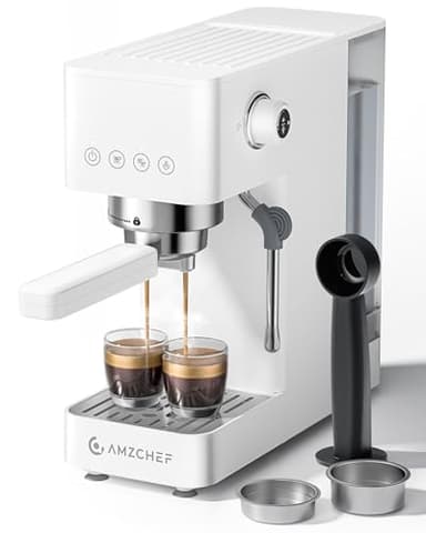 AMZCHEF 20-Bar-Professional-Espresso-Machine, 1350W Coffee Machine with Milk Frother, Flexible Brewing Options, Compact Espresso Machine for Cappuccino, Latte, White