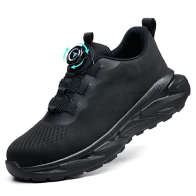 BAGHUY Steel Toe Cap Trainers Work Safety Trainers Mens Womens Lightweight Safety Shoes Comfortable Industrial Work Boots Steel Toe Cap Shoes with Swivel Buckle Shoelaces，Black,UK 11