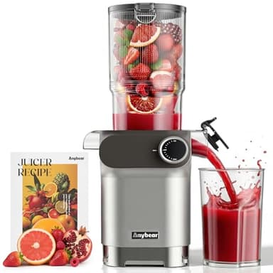 Anybear Cold Press Juicer, 200W Masticating Slow Juicer 4.3" Large Feed Chute Fit Whole Fruits Vegetables | Upgraded Auger | Tritan Materials | BPA Free | Juice Recipes (Silver)