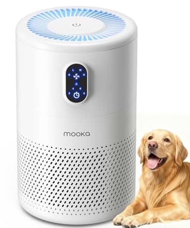 Air Purifier for Bedroom, MOOKA Quiet Air Purifier for Home, H13 True Hepa Air Purifiers with 4 Fan Modes & Night Light, Removes Smoke Dust Pollen Pet Dander Odour for Office Desktop(White)