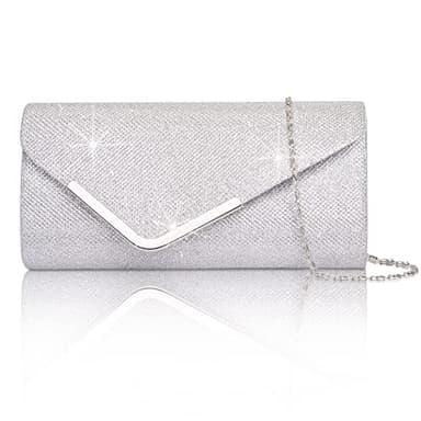 Larcenciel Women's Clutches, Shiny Sequins Evening Bags with Detachable Chain, Envelope Handbags for Ladies, Elegant Cross Body Shoulder Bags Purses Wallet for Women Bridal Prom Party Wedding, Silver