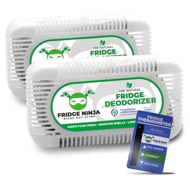Fridge Ninja Fridge Deodoriser and Freshener - Natural & Unscented Activated Charcoal, Lasts Up to 12 Months, Odour Eliminator, Smell Remover & Scent Absorber, Fridge Accessories for Freshness, 2 Pack