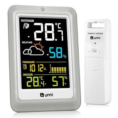 Wireless Weather Stations Indoor Outdoor Thermometer, Battery or USB Powered with 100m Range Sensor and Adjustable Backlight Multi