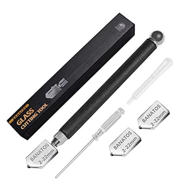 Glass Cutter Professional- Glass Cutters Tool for Thick Glass Tile Mirror Mosaic Cutting in The Range 2-22mm, Tile Cutter Glass Cutter with Replaceable 3 Carbide Cutting Heads