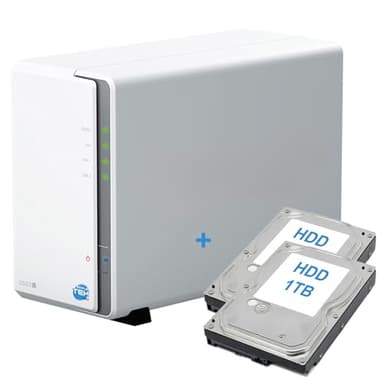 SIMPLETEK - 2-bay NAS network storage device with 2TB HDD pre-installed (2x1TB), Gigabit Ethernet LAN - White (Refurbished)