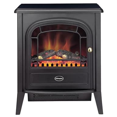 Dimplex Club Optiflame Electric Stove, Black Freestanding Electric Fire with Artificial Logs, LED Flame Effect, 2kW Fan Heater, 1000/2000 Watt Heat Settings and Remote Control