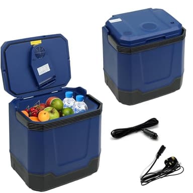 Crystals 33L Electric Cool Box for Car & Home - Hot & Cold Thermoelectric Cooler, 12V DC & 240V AC, Portable Camping Fridge for Travel, Picnic, Office, Boat (33L Dark Blue)