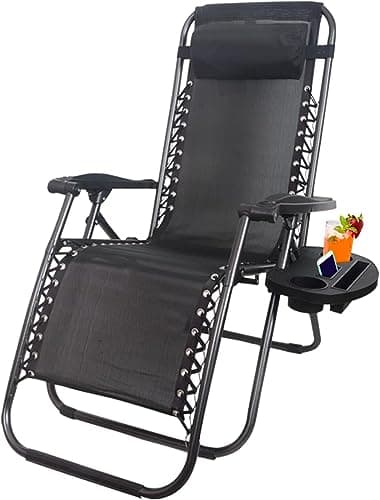1ABOVE ACCURATE 1 PK Folding Reclining Chair | Heavy Duty Textoline Zero Gravity Chair | Garden Outdoor Patio Sun Lounger (BLACK)