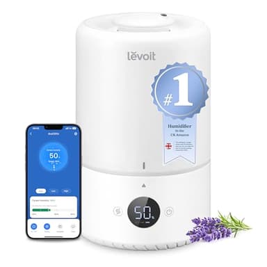 LEVOIT Smart Cool Mist Top Fill Humidifiers for Bedroom with Sensor, Auto Humidity Setting, APP & Voice Control, Essential Oil Diffuser, 20dB Ultra Quiet Operation, Super Easy Top Fill, 3L, White