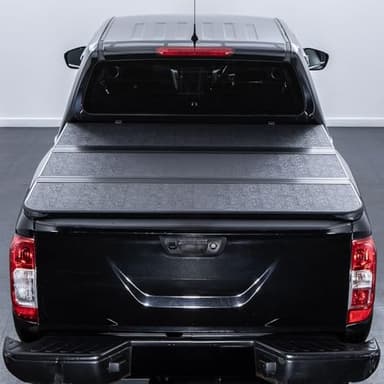 Tri-Fold Folding Tonneau Truck Bed Hard Cover Compatible with Nissan Navara D23 NP300 2015-2021 Pickup Cargo Load Black Cover 3 Fold Low Profile