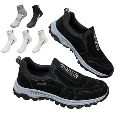 Orthopaedic Shoes Men's Slip On Walking Shoes with Arch Support, Lightweight Outdoor Shoes, Hiking Work Trainers Shoes (Black,9)