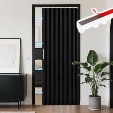 RINHARTEX Blackout Accordion Style Magnetic Door Curtain Sets Included Tracks for Closet Pleated Folding Doorway Curtain Accordion Door Interior Room Divider Bedroom Bathroom