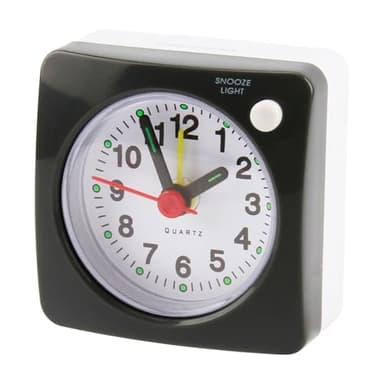 JCSJK Silent Analogue Travel Alarm Clock with Light, Battery Operated Large Display Snooze Clock Bedside Alarm Non Ticking Free Standing for Bedrooms, Glow in the Dark, 6×6cm