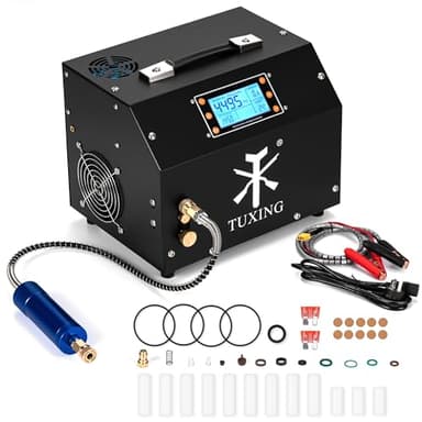 TUXING Pcp Air Compressor,LCD Display Version Auto-Stop 4500Psi/30Mpa,Oil/Water-Free,Built-in Transformer/Drain System Pump for PCP Air Rifles and Airguns