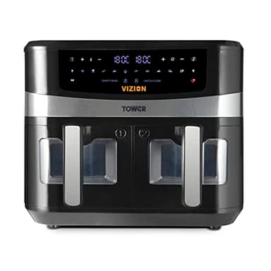 Tower, T17100, Vortx Vizion 9L Dual Basket Air Fryer with Digital control panel & 10 One-touch Pre-sets, Black