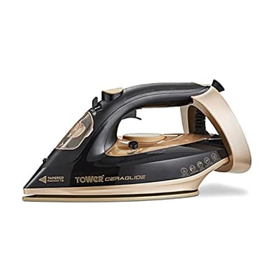 Tower T22021GLD Ceraglide Steam Iron with Fast Heat-Up, Long Power Cord, 3100W, Black and Gold
