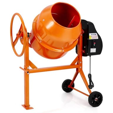 DKIEI 120L Electric Cement Mixer, 450W Concrete Mixer with Wheels and Stand, Portable Mud Mixer Machine for Cement, Stucco, Seeds and Fodder, 230V, 50Hz, 30RPM, Orange