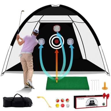TTCB Sports Golf Practice Net 10x7ft for Garden, Golf Hitting Net for Backyard Driving, Chipping Nets and Mat Indoor/Outdoor - GolfNet Simulator for Home, Gift for Men/Dad (Set)