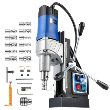 ZELCAN Mag Drill Press with 11 Drill Bits, 1550W Portable Magnetic Press with 50 mm Boring Diameter, 0-580 RPM Stepless Speed & Reversible Direction, 13000N Drilling Machine for Metal Surface
