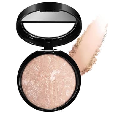 Baked Foundation For Mature Skin, Brighten Color Correcting Powder Foundation Full Coverage for Face, Lasting Oil-control Shimmer Natural Smooth Makeup, Cover Fine Lines, Blemishes (Light Beige)