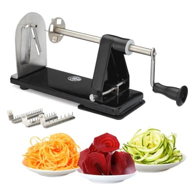 ICO Premium Spiralizer for Vegetables with 3 Interchangeable Blades & Built-in Ribbon Blade - Professional Spiralizer with Stainless Steel Design, Strong Suction Base & Non-Slip Technology