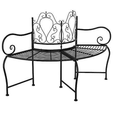 vidaXL Steel Tree Bench in Black - Durable Outdoor Seating - Elegant Design, Spacious, Ideal for Patio, Yard and Garden