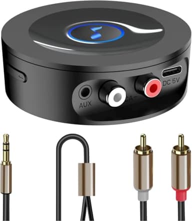 Bluetooth 5.2 Receiver for Home Stereo AUX Adapter for HiFi Music Streaming, Wired Speakers, with AUX 3.5mm/RCA, Long Range,Low Latency and HD Audio
