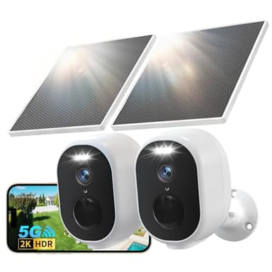 GNCC 2K/4MP Wireless Security Camera Outdoor, 2-Pack WiFi Solar CCTV Cameras for Home/House Security, AI Detection, Colour Night Vision, Event Recording, Siren&Spotlight, 2-Way Audio, 2.4/5GHz, IP65