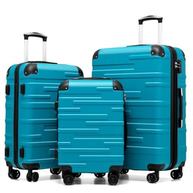 COOLIFE Hard Shell Suitcase with TSA Lock and 4 Spinner Wheels Lightweight Durable (Turquoise Green, 3 Pcs Set)