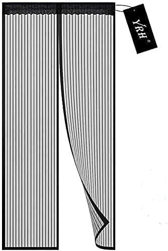 YRH Magnetic Fly Screen Door - Heavy Duty Self-Sealing Mesh,Powerful Magnets and Full Frame Magic Tape,No Drill Installation,Automatically Closes (90x210cm, Black)