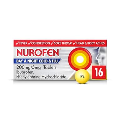 Nurofen Day & Night Cold & Flu Relief 200mg/5mg Tablets Ibuprofen, Pack Of 16