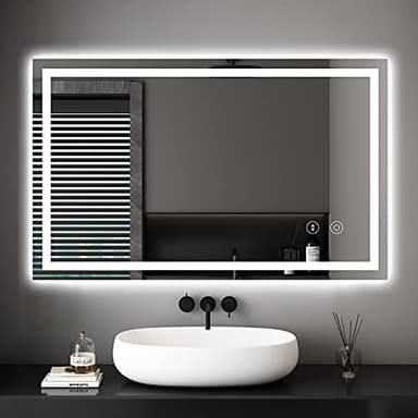 Dripex Bathroom Mirror with LED Lights, 1000 * 600 MM Illuminated Backlit Wall Mounted Bathroom Mirrors Vanity Mirror Dimmable Switch 3 Colors and Demister Pad, Horizontal/Vertical