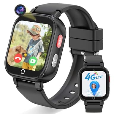 Ucani 4G Kids Smart Watch, Kids Phone Smartwatch GPS Tracker, SOS, Call, Voice & Video Chat, Class Mode, Alarm, Camera, Touch Screen WiFi Wrist Watch for 4-12 Boys Girls (A28-Black-UKLOC)