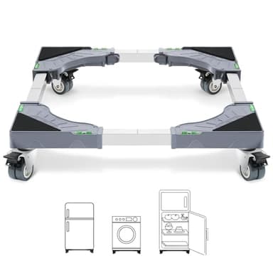 W B D WEIBIDA Adjustable Appliance Dolly Cart with 4 Locking Wheels, Small Furniture Mover Mobile Base Adjustable form 16” to 24-3/8” for Washing Machine, Dryer, Refrigerator, Max Weight 400 LBS