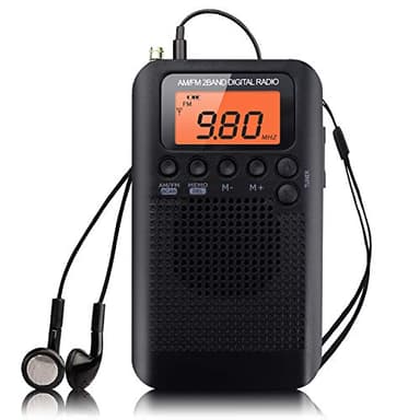 Benss Pocket Portable Mini AM FM Radio Digital Tuning Stereo Personal Radio with Earphone, Alarm Clock and Timer for Walking Running Jogging Supports Replaceable Battery AAA (Black)