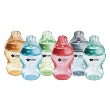Tommee Tippee Natural Start Baby Bottles for 0m+, Pack of 6 260ml Baby Bottles, with Slow Flow Breast-Like Teat for a Natural Latch, Self-Sterilising and BPA Free, Baby Feeding Essentials, Colourful