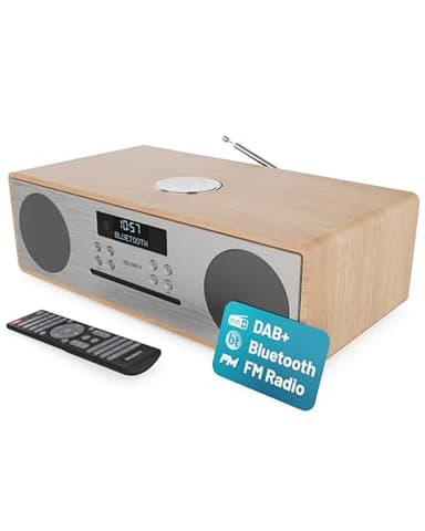 Dab + Radio & Cd Player | Compact Wooden Hi-Fi Music System | Bluetooth Digital Home Stereo | Fm, 20 Presets, Radio Alarm, & Remote Control | Aux & Usb Input | Usb Charging | Majority Oakington (Oak)