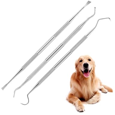 WOLMIK Pet Teeth Cleaning Tools - 3 PCS Pet Tooth Scaler Cleaning Kit, Stainless Steel Tartar & Plaque Remover Set for Dogs, Double Headed Pet Oral Tools to Remove Calculus for Dogs, Cats, Dental Care