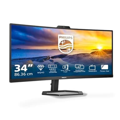 Philips 34E1C5600AM - 34 inch WQHD curved monitor, webcam, height adjustable, speaker (3440x1440, 100Hz, HDMI, DisplayPort, USB-C, USB Hub) black