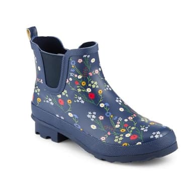 Pavers Block Heel Rubber Ankle Wellies - Navy Floral Size 8