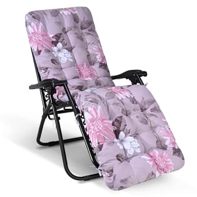 WildFun Sun Lounger Cushions Only, 170 * 53 * 8cm Garden Recliner Chair Cushions Sunlounger Cushions Replacement with Non-Slip Top for Indoor Outdoor Garden Patio Beach (blossom season)