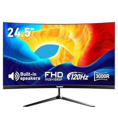 Gawfolk 24.5 inch PC Screen, Curved(3000R) 120hz Gaming Monitor with Built-in Speakers FHD 1080p 1ms Bezel-less, 98% sRGB, 178° Wide Angle, HDMI、VGA, Compatible with Wall Mounted VESA 75*75MM - Black