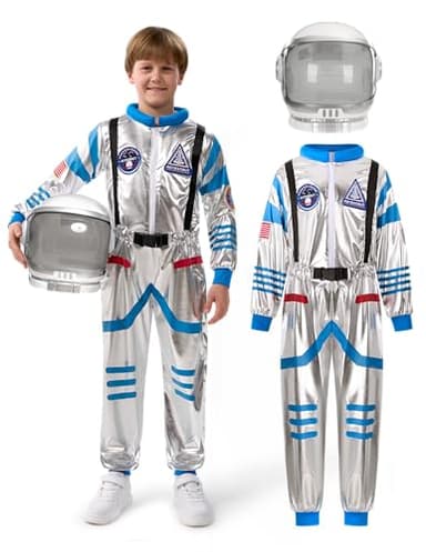 Spooktacular Creations Halloween Child Unisex Astronaut Costume, Silver Blue Pilot Jumpsuit with Helmet for Kids Halloween Cosplay, Party Favors (3T, 3-4 yrs)