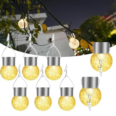 SC-Daily Solar Ball Lights, 8 Pack Upgrade Cracked Glass Hanging Ball Lights with Handle, IP65 Waterproof Outdoor Lanterns Decorative Globe Lights Solar Lanterns for Garden,Party,Yard,Tree or Lawn