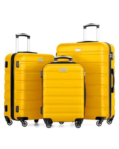 COOLIFE 3 Piece Luggage Set for Family Travel, Overseas Travel, ABS+PC, Lightweight Durable Suitcase with 360°Rubber Spinner Wheels, YKK Zipper, Telescopic Handle, TSA Lock, Lemon Yellow