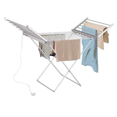 Electric Heated Clothes Airer - Aluminium Winged Indoor Laundry Dryer, Horse Rack Wet Washing Dry | Energy-Efficient, Warmer Drying - 18 Bars, Folding, With Wings, Foldable & Space Saving, Portable