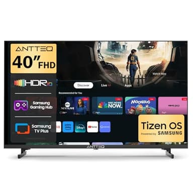 Antteq 40 Inch Smart TV, 40" Tizen OS FHD HDR10 Dolby Audio Television with Netflix Disney+ Gaming Hub Samsung TV Plus, Small TV for Bedroom or Kitchen
