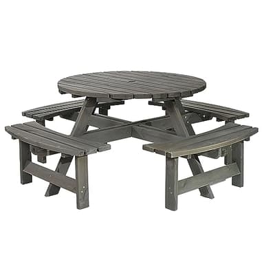 BrackenStyle York 8 Seat Round Picnic Table with Bench Seats and Parasol Hole - Outdoor Dining Furniture for Pubs Garden Patio Use 8 People Seater 1.8M 180cm 6ft Diameter (Dark Grey Wash)