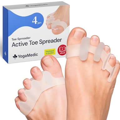 YOGAMEDIC Active Toe Spreader (4 Pack) - Flexible Gel Toe Separators for Natural Alignment - Soft Foot Stretchers for Yoga & Recovery - Developed in Sweden - Clear, Durable & Easy to Clean